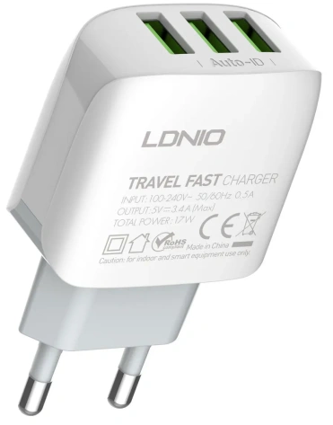 Зарядное устройство сетевое LDNIO A3312 17W USB 3+ Кабель Micro USB LD_B4560* - фото в интернет-магазине Арктика