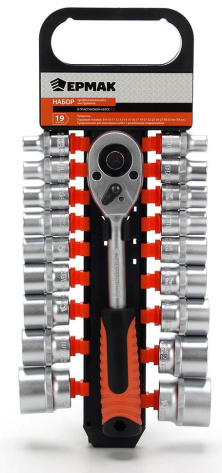 Набор ключей (головки+трещетка) ЕРМАК 19 пр., 6-22 мм, 1/2" 736-162 - фото в интернет-магазине Арктика