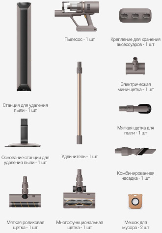 Пылесос вертикальный Dreame Cordless Stick Vacuum Vortech Z10 Station Grey (VPV17A) - фото в интернет-магазине Арктика