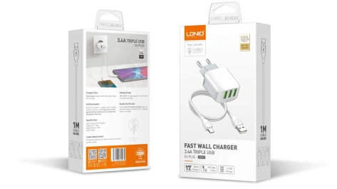 Зарядное устройство сетевое LDNIO A3312 17W USB 3+ Кабель Micro USB LD_B4560* - фото в интернет-магазине Арктика