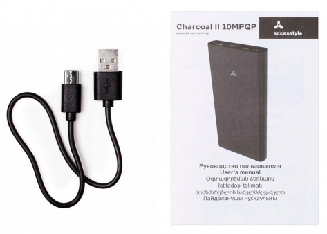 Аккумулятор внешний Accesstyle Charcoal II 10MPQP, 10000 мА·ч, 3 подкл. устройства, серый - фото в интернет-магазине Арктика