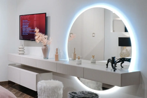 Спальня "Дольче" (ДЛ-323.02) тумба навесная (кашемир серый+бархат фрапучино) - Ангстрем - фото в интернет-магазине Арктика