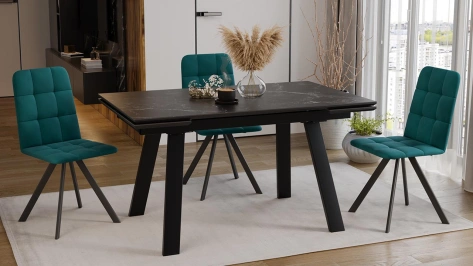 Стол обеденный "Дэкстон" Тип 1 (черный муар/керамика матовая черный мрамор) - Три Я - фото в интернет-магазине Арктика