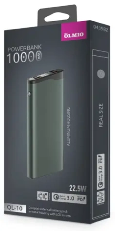 Аккумулятор внешний OLMIO QL-10, 10000mAh, gray - фото в интернет-магазине Арктика