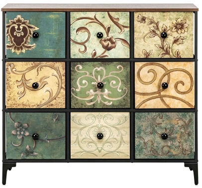 Комод "Лунет" 9 ящиков (черный/мульти зеленый) - Импэкс - фото в интернет-магазине Арктика