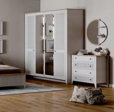 Спальня "Валенсия" (персидский жемчуг/дуб натуральный светлый) - Мебельград - фото в интернет-магазине Арктика