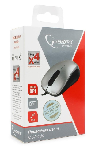 Мышь Gembird MOP-100-S USB (серебристая) - фото в интернет-магазине Арктика