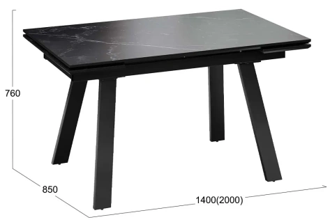 Стол обеденный "Дэкстон" Тип 1 (черный муар/керамика матовая черный мрамор) - Три Я - фото в интернет-магазине Арктика