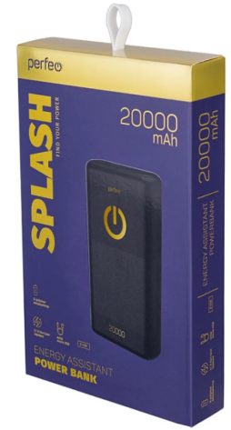 Портативный аккумулятор Perfeo 20000mah SPLASH PF_B4298 (черный) - фото в интернет-магазине Арктика