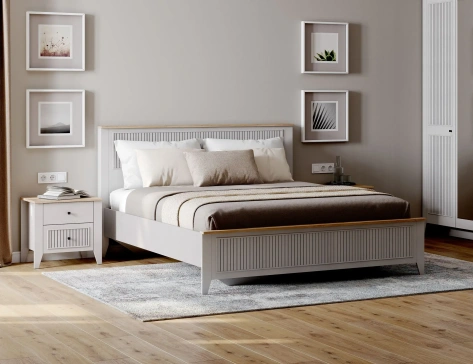 Спальня "Валенсия" кровать 160*200 (персидский жемчуг/дуб натуральный светлый) - Мебельград - фото в интернет-магазине Арктика