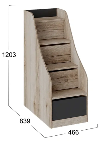 Детская "Окланд" ТД-324.11.12 лестница приставная (Фон черный/дуб делано) - Три Я - фото в интернет-магазине Арктика