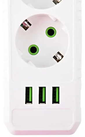Удлинитель Amper JH-1033U-2W 2,0м, 5 розеток, 10А, 2500 Вт, 3usb, белый - фото в интернет-магазине Арктика