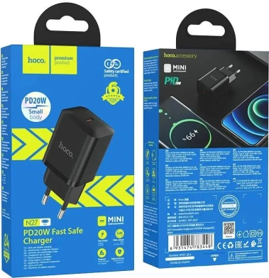 Зарядное устройство сетевое Hoco N27 20W Black (PD+QC+AFC) USB Type-C - фото в интернет-магазине Арктика