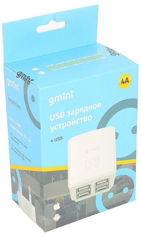 Зарядное устройство USB Gmini GM-WC-0123-4USB (белый)  - фото в интернет-магазине Арктика