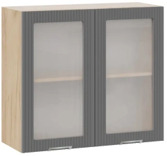 Кухня "Кимберли" шкаф навесной со стеклом 80 (К1ВВ8/Ф1В8С/дуб крафт золотой/титан) - Три Я - каталог товаров магазина Арктика