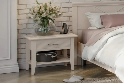 Спальня "Кантри" (КА-300.09) тумба прикров (Кашемир серый) - Ангстрем - фото в интернет-магазине Арктика