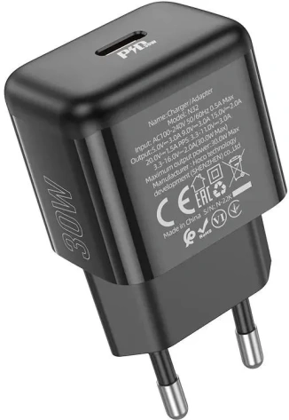Зарядное устройство сетевое Hoco N32 30W Black (PD+QC+AFC) USB Type-C - фото в интернет-магазине Арктика