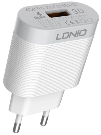 Зарядное устройство сетевое LDNIO A303Q 18W +Type-C QC 3.0 White (LD_B4370) - фото в интернет-магазине Арктика