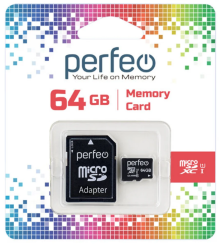 Флеш Perfeo 64Gb microSD class 10 UHS-1 (PF64GMCSX10U1) - каталог товаров магазина Арктика