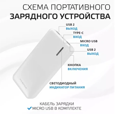 Аккумулятор внешний Harper PB-10011 10000mAh White - фото в интернет-магазине Арктика