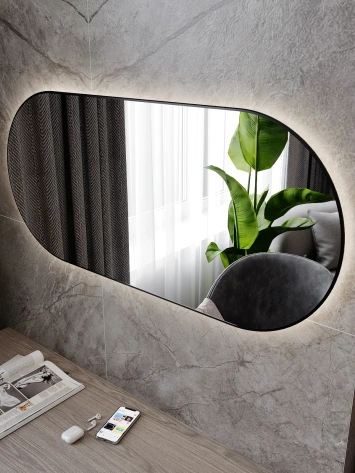 Зеркало навесное Z-16 1100х500 мм с черной рамкой С ПОДСВЕТКОЙ - Мебельград - фото в интернет-магазине Арктика