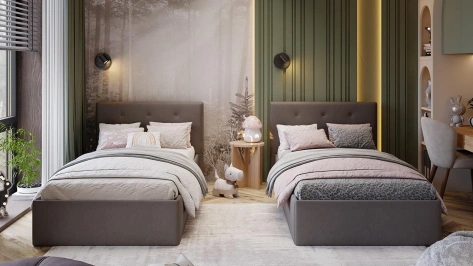 Спальня "Тейлор" кровать 90*190 (Велюр Neo Серый) - Три Я - фото в интернет-магазине Арктика