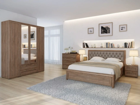 Спальня "Рандеву" S135k шкаф 3-х дверн с 1 зерк (дуб оксид) - Евромебель - фото в интернет-магазине Арктика