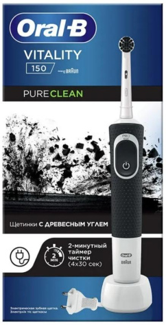 Электрическая зубная щетка Oral-B Vitality 150/D100.423.1 Black Pure Clean с древесным углем - фото в интернет-магазине Арктика