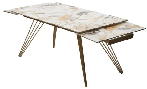 Стол обеденный ACERRA 160 (GLOSS GRAND JADE SOLID CERAMIC/ GOLDEN CHAMPAGNE) - М-Сити - фото в интернет-магазине Арктика