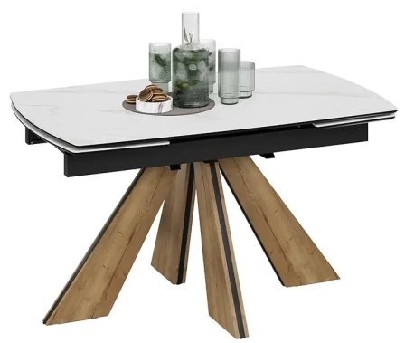 Стол обеденный "Палмер" тип 1 (черный муар/дуб галифакс нат/керамика матовая белый мрамор) - Три Я - фото в интернет-магазине Арктика