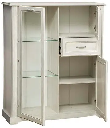 Гостиная "Сохо" 32.09 шкаф комбинированный (бетон пайн белый/бетон пайн белый патина) - Олмеко - фото в интернет-магазине Арктика