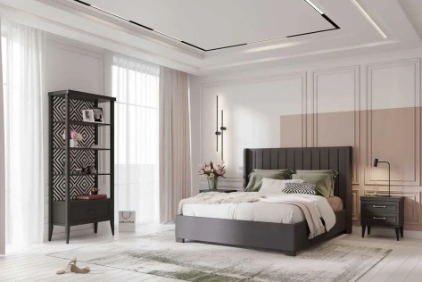 Кровать "Аделия" 811.26 кровать 160*200 с мех (Simpl 54/Серый уголь/ОД06) - Ангстрем - фото в интернет-магазине Арктика