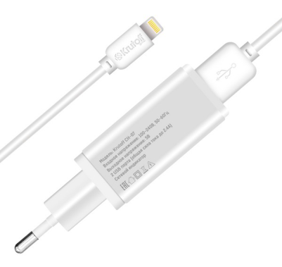 Зарядное устройство для USB Krutoff CH-07L Lighting белый (03578) - фото в интернет-магазине Арктика