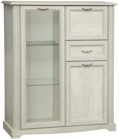 Гостиная "Сохо" 32.09 шкаф комбинированный (бетон пайн белый/бетон пайн белый патина) - Олмеко - фото в интернет-магазине Арктика