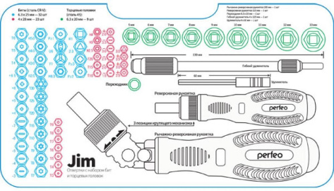 Набор отверток Perfeo Jim с битами (насадками) и головок 69 в 1 PF_A4878* - фото в интернет-магазине Арктика