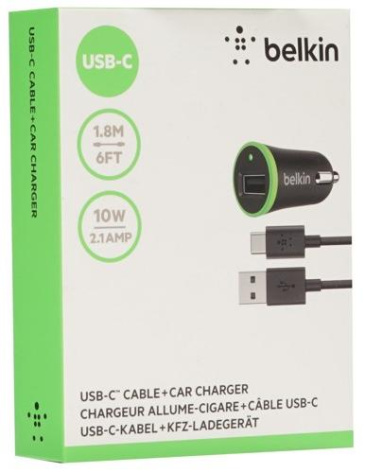 Зарядное устройство авто Belkin F7U002bt06-BLK 2.1A+Кабель USB-C 1.8m Black - фото в интернет-магазине Арктика