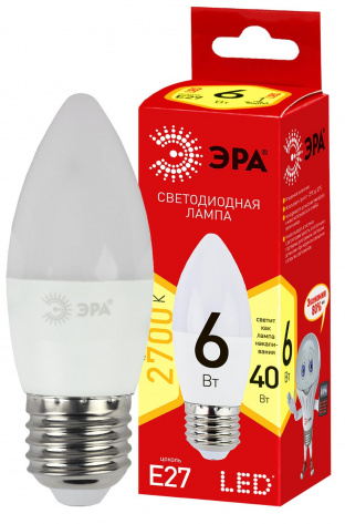 Лампа светодиодная ЭРА ECO LED B35-6w-827-E27 - фото в интернет-магазине Арктика