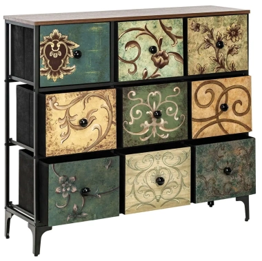 Комод "Лунет" 9 ящиков (черный/мульти зеленый) - Импэкс - фото в интернет-магазине Арктика