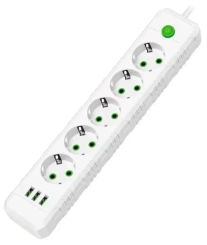 Удлинитель Amper JH-1033U-2W 2,0м, 5 розеток, 10А, 2500 Вт, 3usb, белый - каталог товаров магазина Арктика
