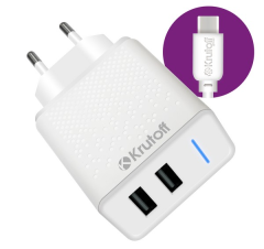 Зарядное устройство для USB Krutoff CH-07C Type-C белый (03579) - каталог товаров магазина Арктика