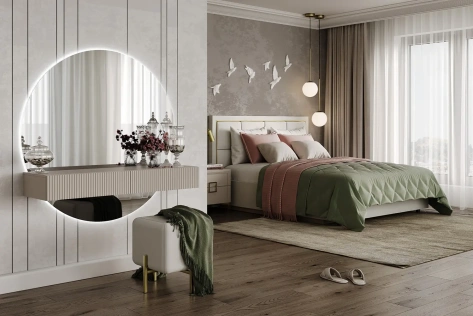 Спальня "Дольче" (ДЛ-323.02) тумба навесная (кашемир серый+бархат фрапучино) - Ангстрем - фото в интернет-магазине Арктика