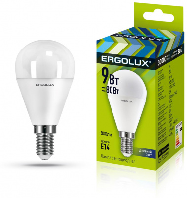 Лампа светодиодная Ergolux LED-G45-9w-E14-6K - фото в интернет-магазине Арктика