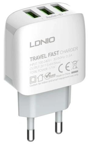 Зарядное устройство сетевое LDNIO A3312 17W USB 3+ Кабель Micro USB LD_B4560* - фото в интернет-магазине Арктика