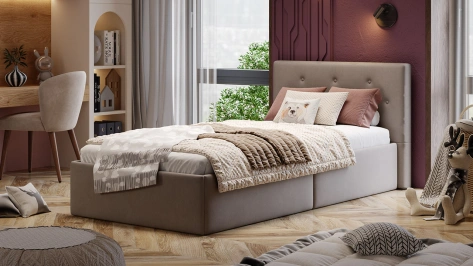 Спальня "Тейлор" кровать 90*190 (Велюр Neo Бежевый) - Три Я - фото в интернет-магазине Арктика