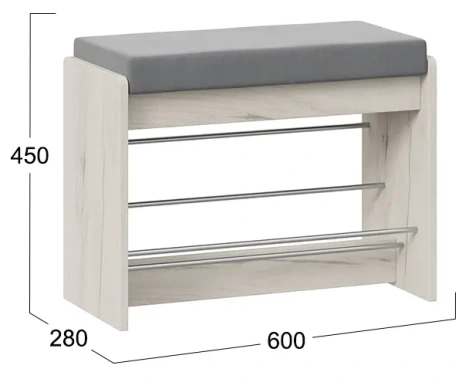 Прихожая "Тайм" Тип 1 тумба д/обуви (дуб крафт белый/велюр серый) - Три Я - фото в интернет-магазине Арктика