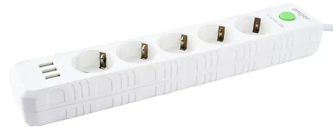 Удлинитель Amper JH-1033U-2W 2,0м, 5 розеток, 10А, 2500 Вт, 3usb, белый - фото в интернет-магазине Арктика