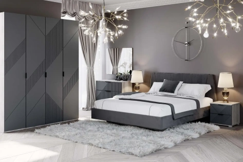 Спальня "Манхеттен" кровать с мягкой обивкой 160*200 (Графит) - ВКДП - фото в интернет-магазине Арктика