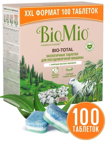 Таблетки для посудомоечной машины 7 в 1 "BioMio" с эфирным маслом эвкалипта (100шт) - фото в интернет-магазине Арктика