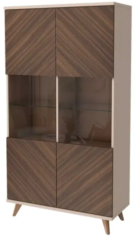 Гостиная "Хармони" 468.06 шкаф со стеклом (бежевый/древесный) - Столлайн - фото в интернет-магазине Арктика