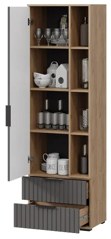 "Хилтон" шкаф для посуды (дуб крафт золотой/графит матовый) - Три Я - фото в интернет-магазине Арктика